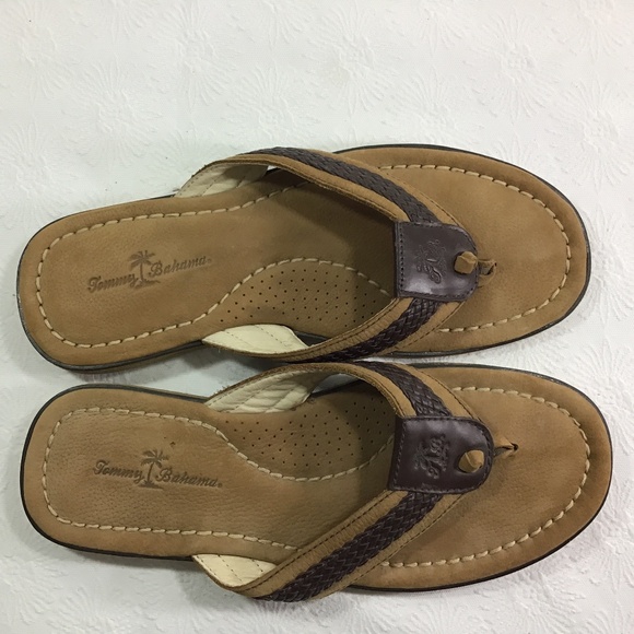 Tommy Bahama Men’s Anchored Brown/Tan Leather Flip Flops main image 8